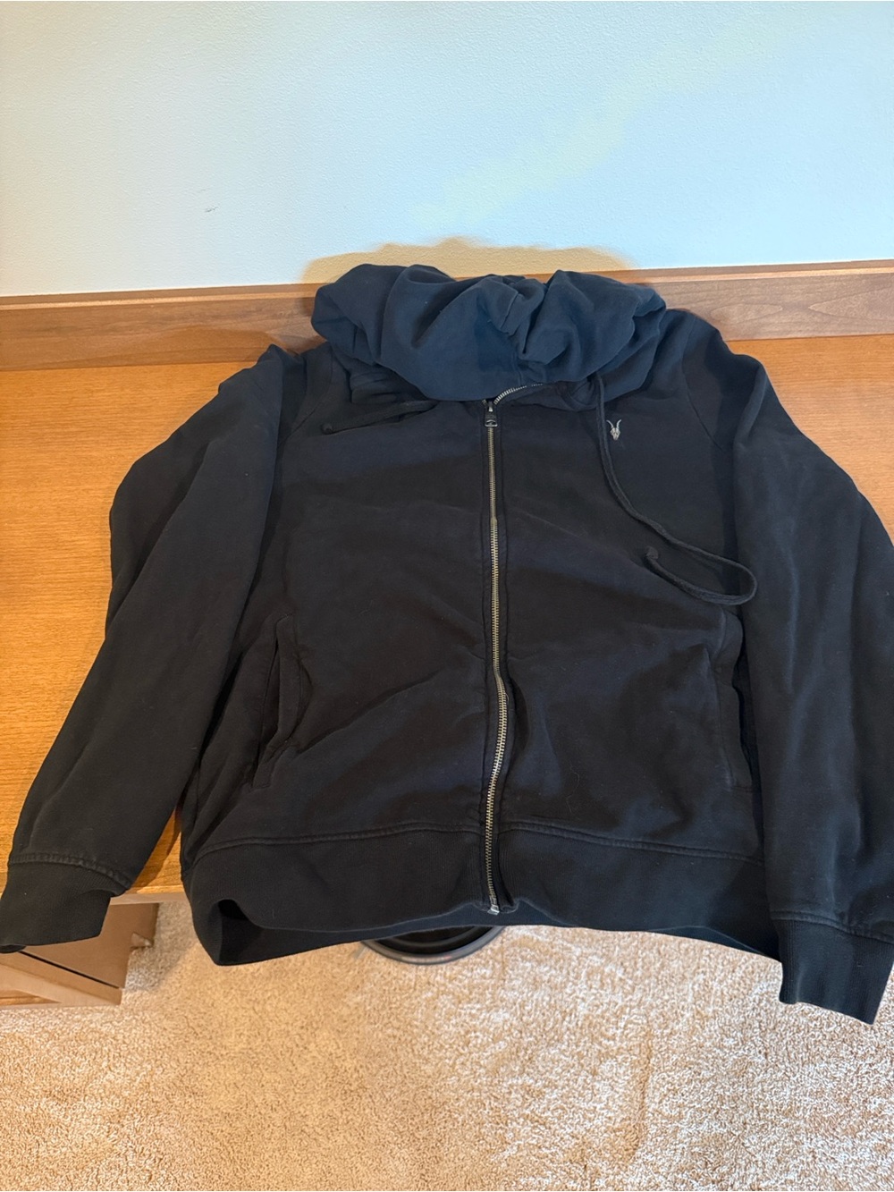 AllSaints Black Hooded Sweatshirt with Subtle Logo